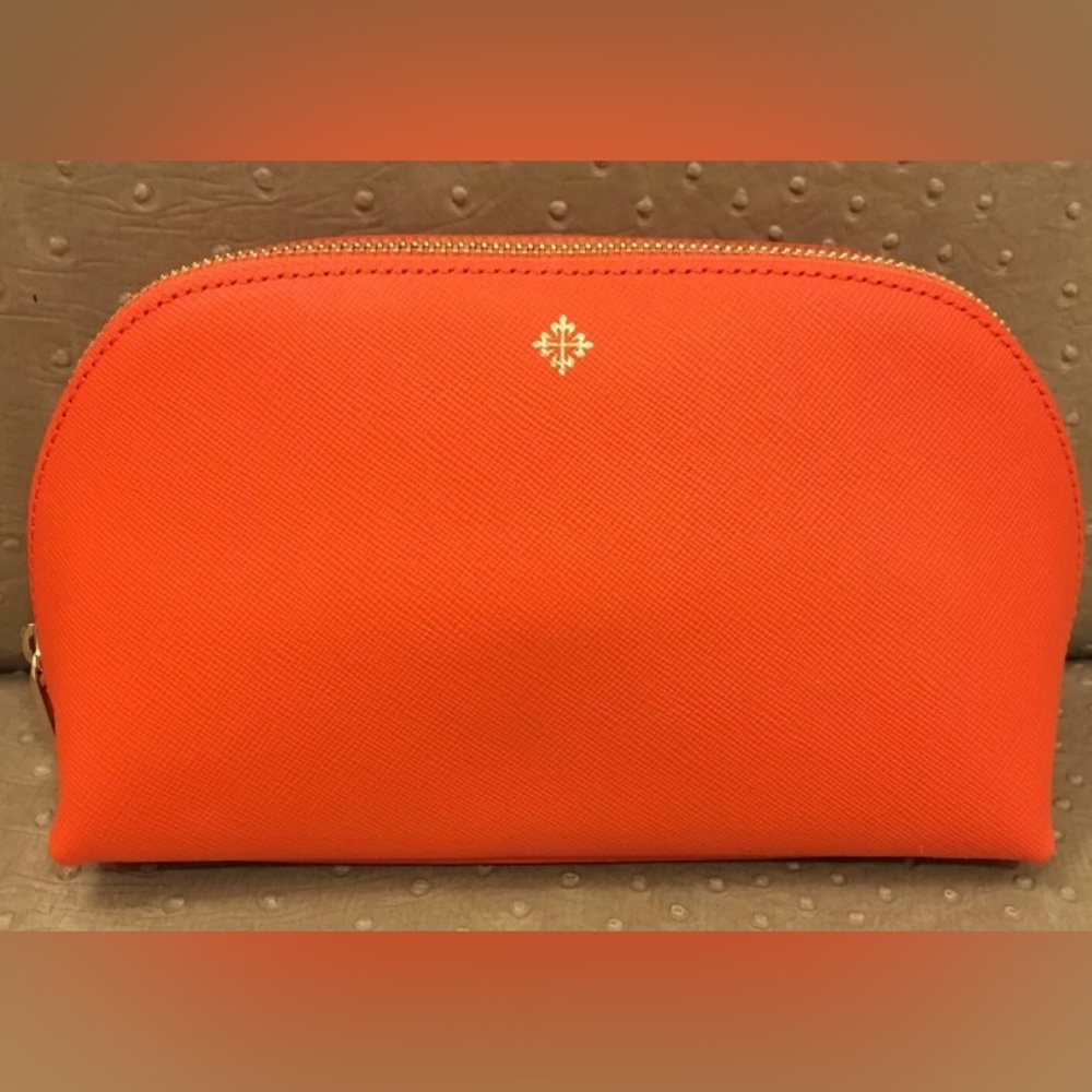 NWB Patek Philippe Orange Epsom Leather Zipper Cosmetic Makeup Bag, Case, Pouch